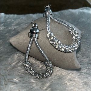 Silver Drop Earrings, with Rhinestone Chips